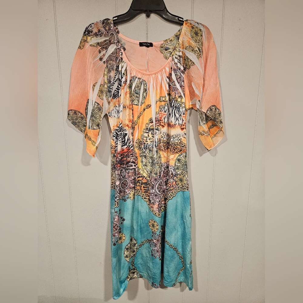 Talia Womens Dress Cover Up Fantasy Animal Print Size Large Whimsical Sheer